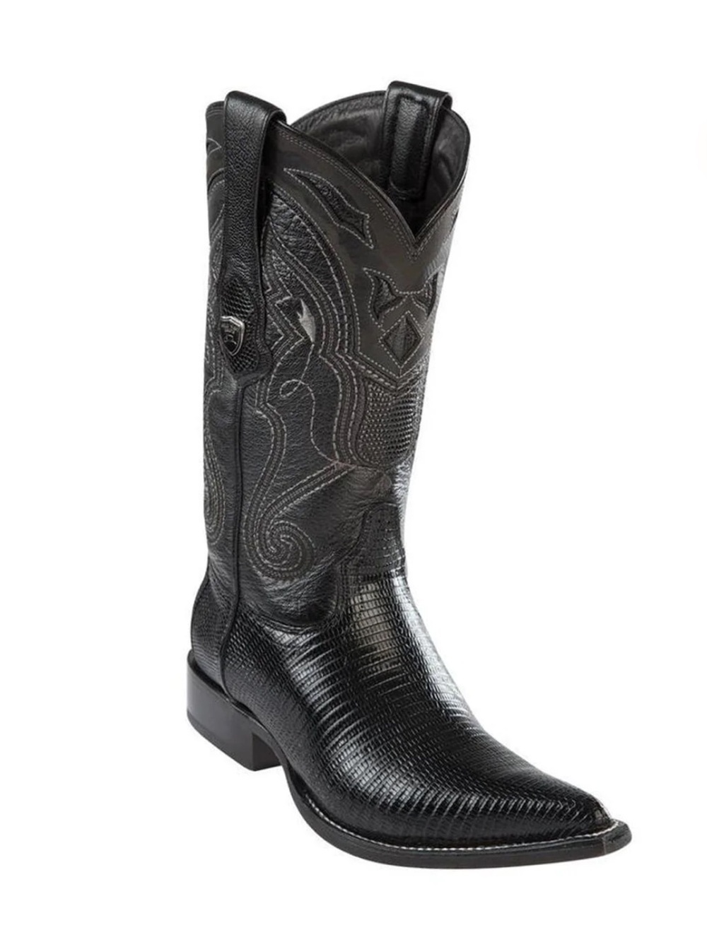Wild West Boots Lizard-Texture Pointed Cowboy Boots - Black